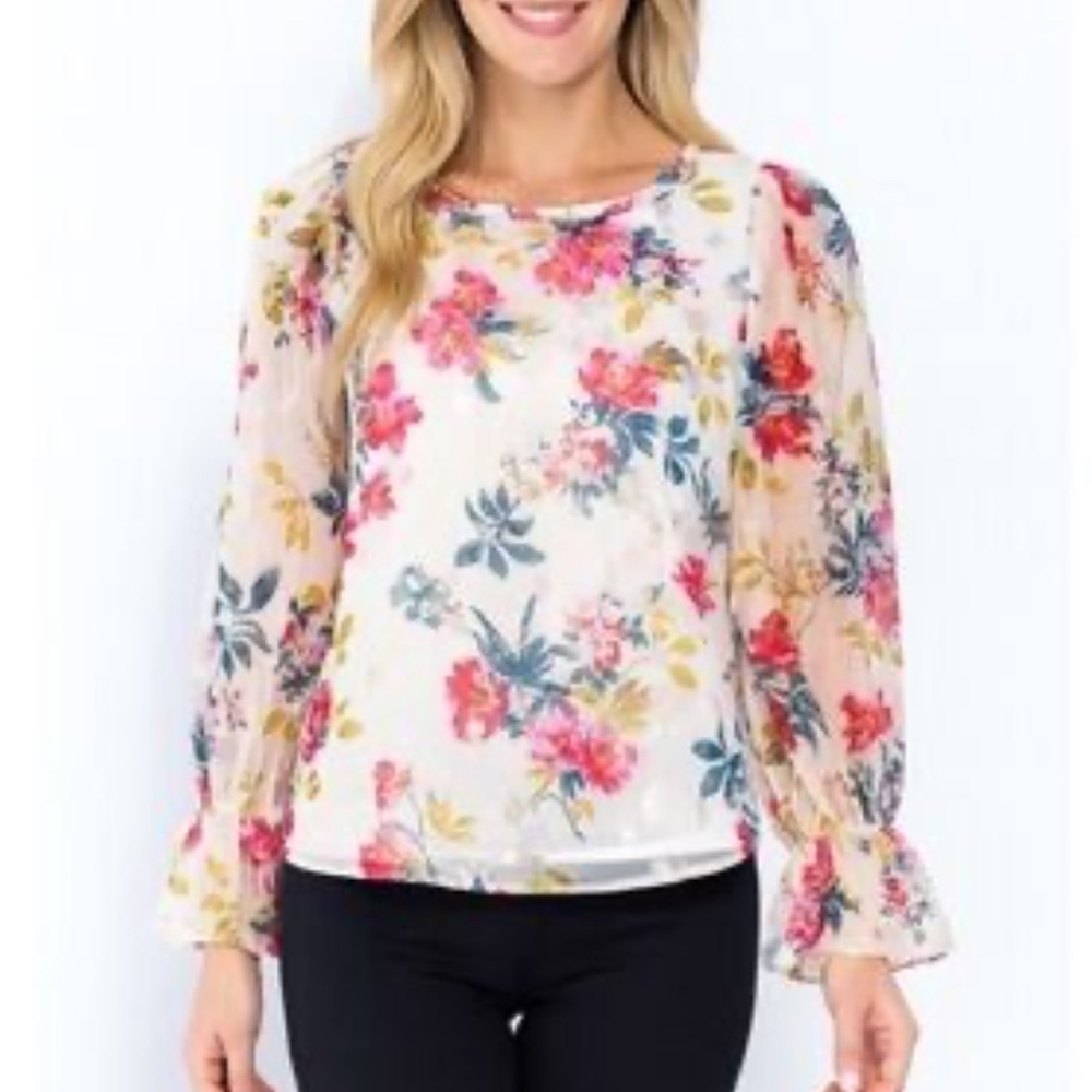 LOFT Floral Blouse - Pink and Blue